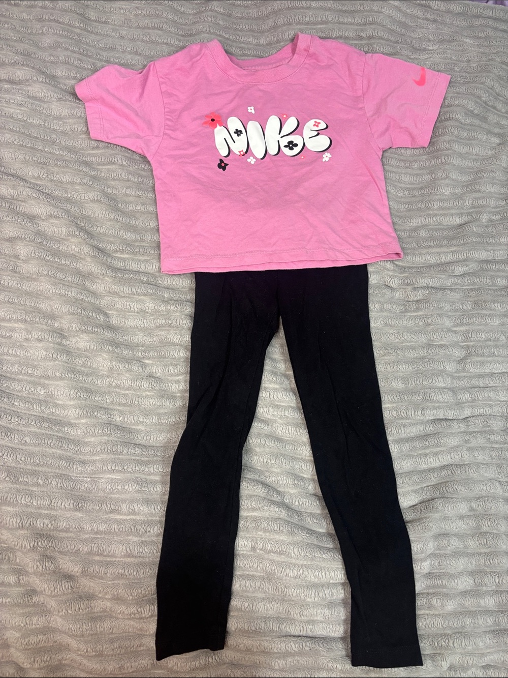 Nike Pink Graphic Tee with Black Kids Leggings